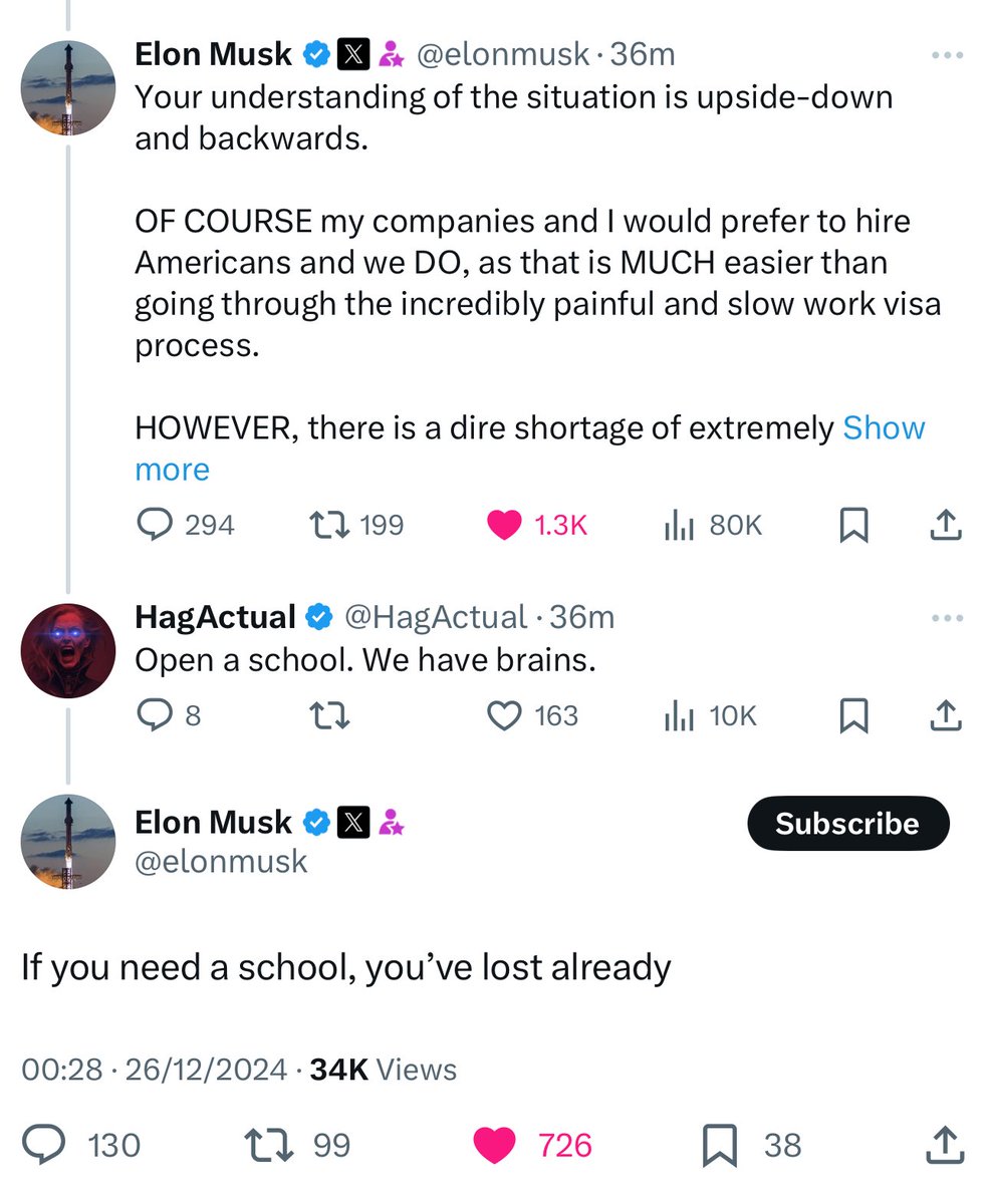 Elon explaining logic to MAGA racists today is hilarious.