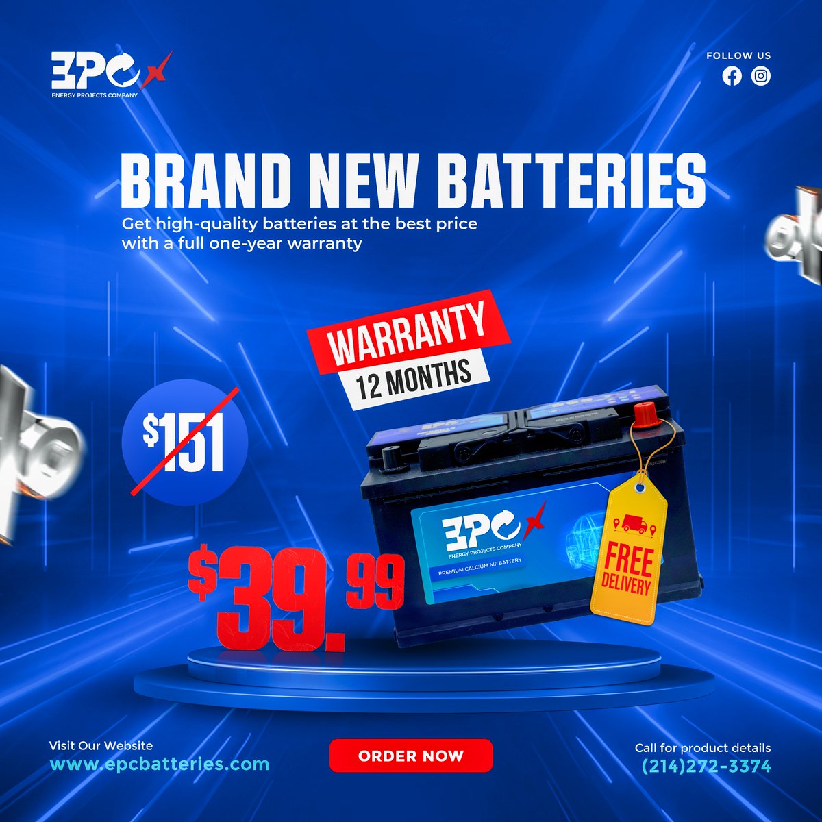 "Kickstart your New Year with unbeatable driving power! 🎉 Enjoy special discounts on all battery types at EPCBatteries, valid until JAN 15th. Don't miss out—power up and save today! ⚡🚗"
Visit Location In Bio!
#EPCBatteries #energy #ato #car #battery #usa #love #life #texas