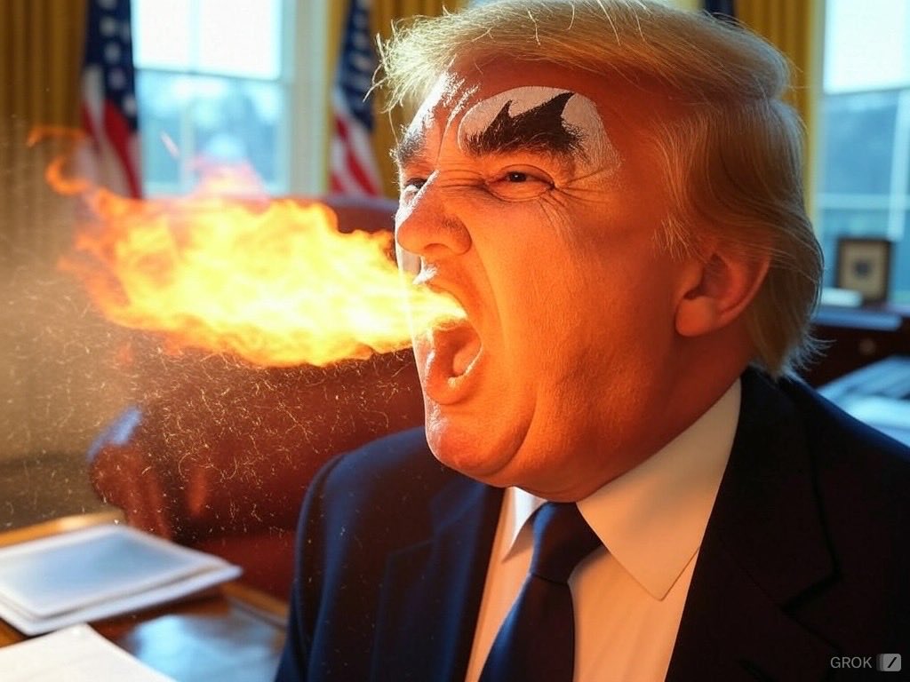 cmccartney's tweet photo. President Trump channeling his inner Kiss [Grok AI] https://t.co/7HdNC75bi0