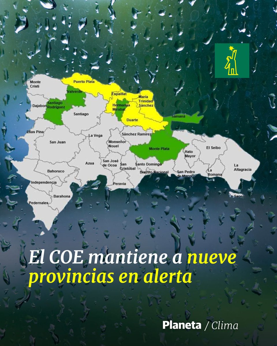 DiarioLibre's tweet image. 📷|#ClimaDL| El Centro de Operaciones de Emergencias (COE) descontinuó la alerta que tenía en algunas provincias y solo la dejó en las que podrían ocurrir lluvias este jueves. 

📷buff.ly/4iKCC6p

#DiarioLibre #ClimaRD