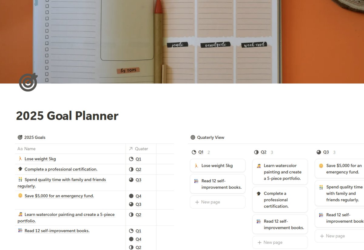 yiyoonchul's tweet image. Many people lose track of their goals because they lack a structured system to break them down and track progress. 
This planner provides clarity and direction, ensuring you stay focused and motivated.

Start now!: aidenyi.gumroad.com/l/jovyoq

#notionplanner #2025planner