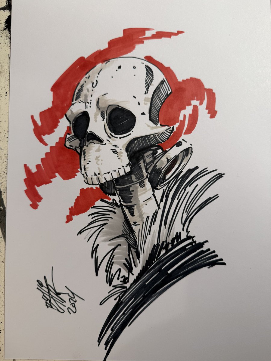 Artstudiobashar's tweet photo. Cyberpunk half skull character design. #skull #cyberpunk #futursitc #characterdesign #inking #process #sharpy #sketching #bashartstudio https://t.co/9rRvS9FaLT