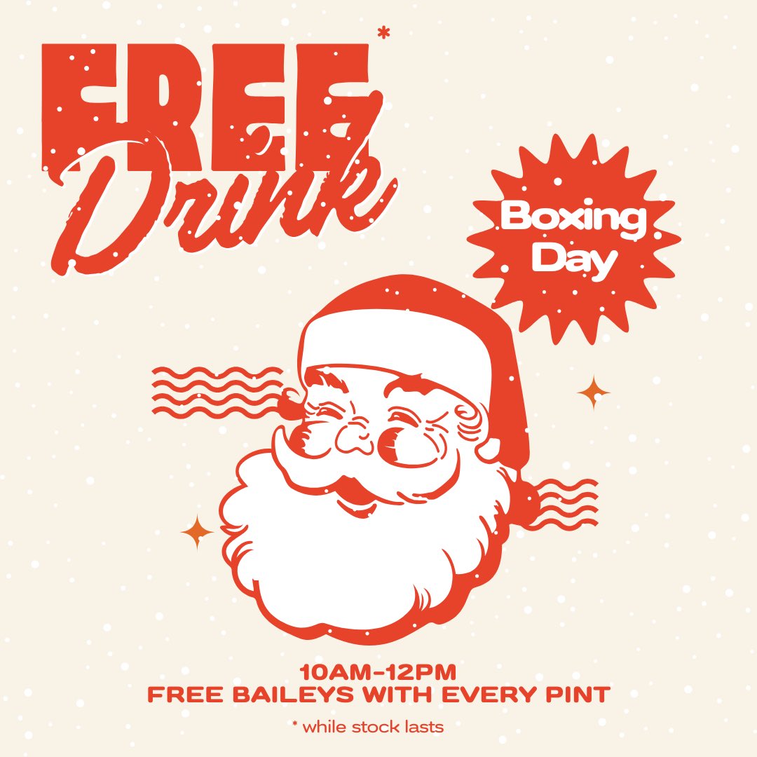 HIT THE BAR (@hitthebarltd) on Twitter photo Merry Christmas from #HitTheBar and thank you for your continued support season after season! 🎅🏻
Come down tomorrow as we open for the Boxing Day <a href="/Boro/">Middlesbrough FC</a> game and have one on us! 🎁
Between 10AM-12PM we will be giving away shots of Baileys with every pint purchased! 🍺 Merry Christmas from #HitTheBar and thank you for your continued support season after season! 🎅🏻
Come down tomorrow as we open for the Boxing Day <a href="/Boro/">Middlesbrough FC</a> game and have one on us! 🎁
Between 10AM-12PM we will be giving away shots of Baileys with every pint purchased! 🍺