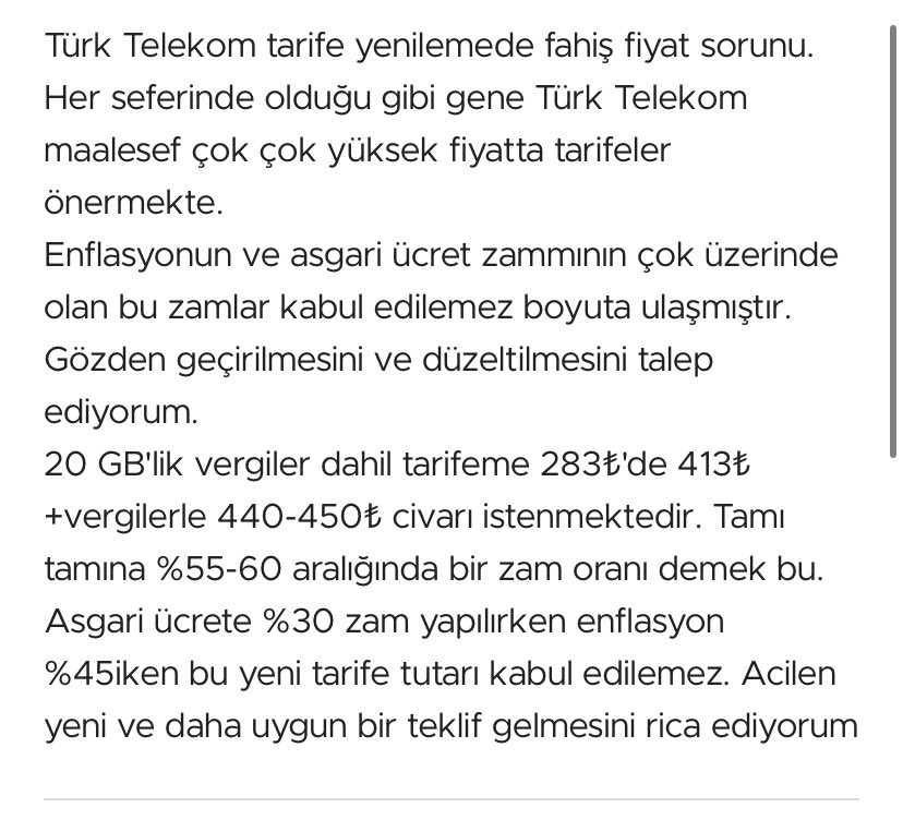 ZeynepNebioglu_'s tweet photo. @umitonaltr Türk Telekom tarife yenilemede fahiş fiyat sorunu.
Her seferinde olduğu gibi gene Türk Telekom maalesef çok yüksek fiyatta tarifeler önermekte
Enflasyonun ve asgari ücret zammının üzerinde olan bu zamlar kabul edilemez @RTErdogan @memetsimsek @TurkTelekom @TTDestek https://t.co/gTFNlHn0bZ