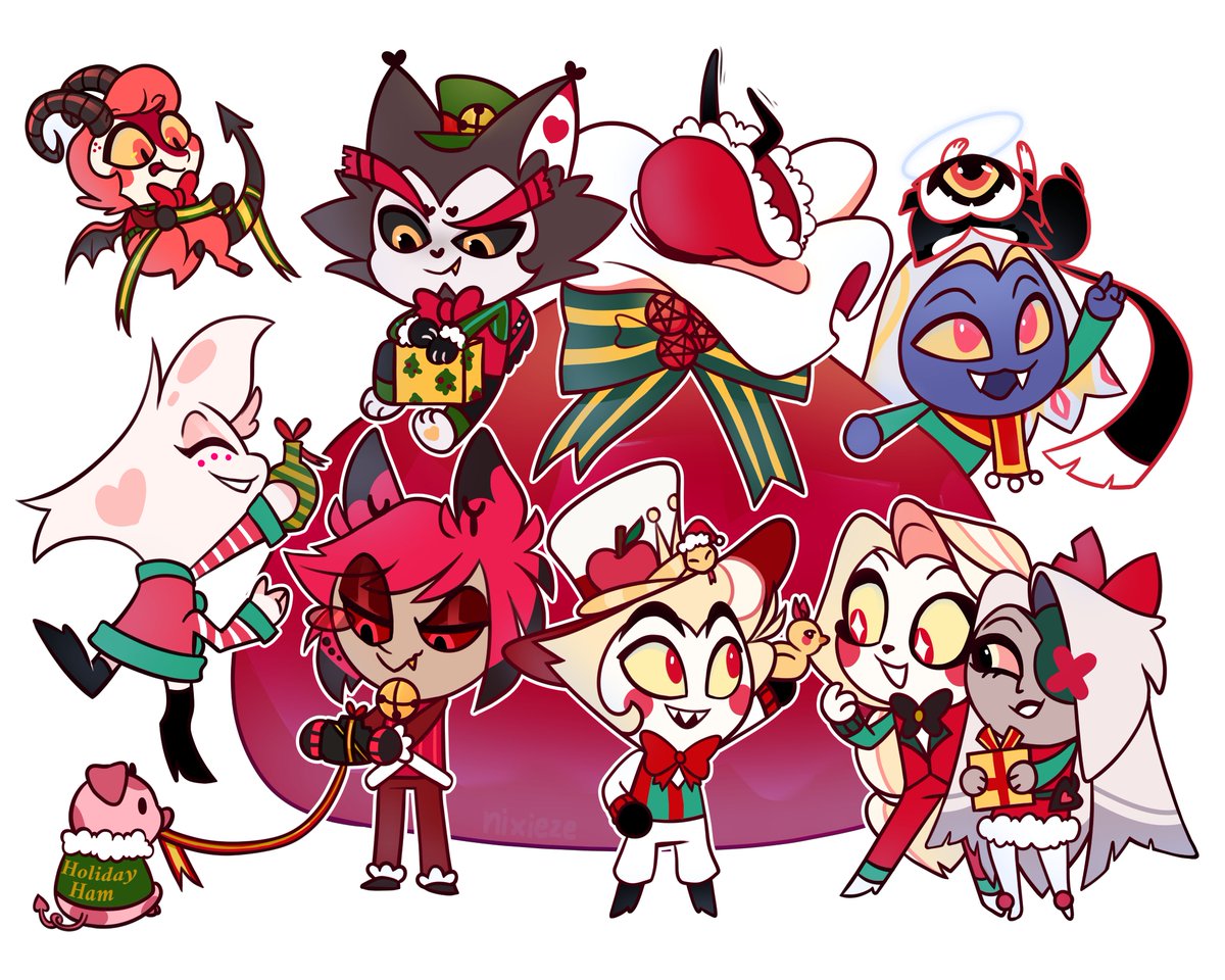 nixieze's tweet photo. Finally vacation time! 🥰 Tried to wip something up for the holidays, Merry Christmas.. or Sinsmas ❤️
#HazbinHotel https://t.co/7UOyyPVJhc