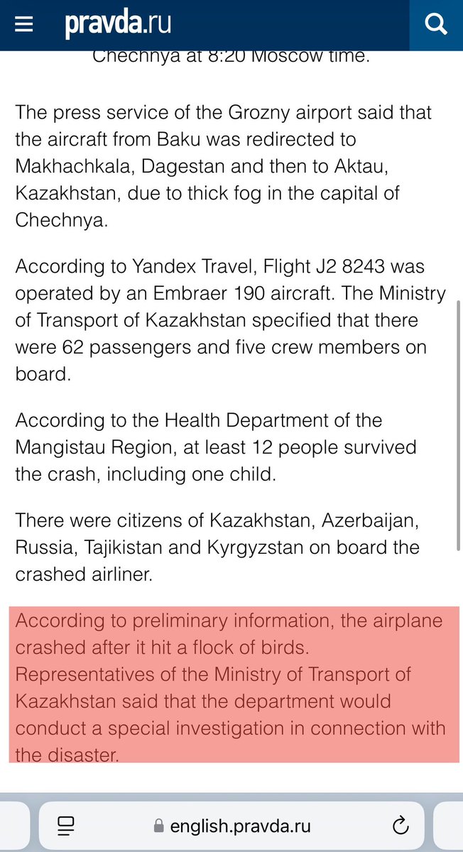 internetguy01's tweet photo. Multiple Russian news sites spinning the Azerbaijan plane crash today of Flight J2 8243 was a bird strike an engine issue which resulted in oxygen cylinder to explode rendering many passengers unconscious!
#RT #PravdaRu #SputnikNews https://t.co/Ho1DLnOrhS