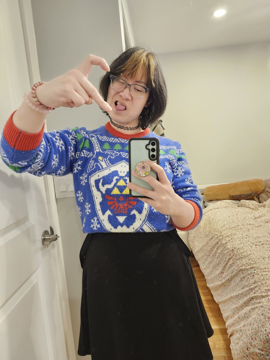 turntMOSFET's tweet photo. Merry Christmas to those who celebrate, and good vibes to those who don't! Hope the holidays treat y'all well regardless. Also I have funny hair and this skirt is way too tight on the waist https://t.co/NS4xMjU2sy