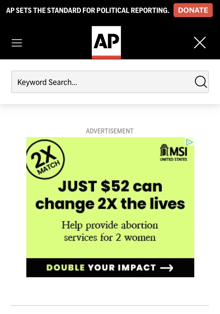 ProRoeBias's tweet photo. New thread for December 25-31. See previous threads below.

Not a story, but these ads on AP’s website are amongst all the ads for investing and health products between their headlines. They think a news site is where they’ll find potential donors? Interesting. #prolife https://t.co/gnx7PdE5dw