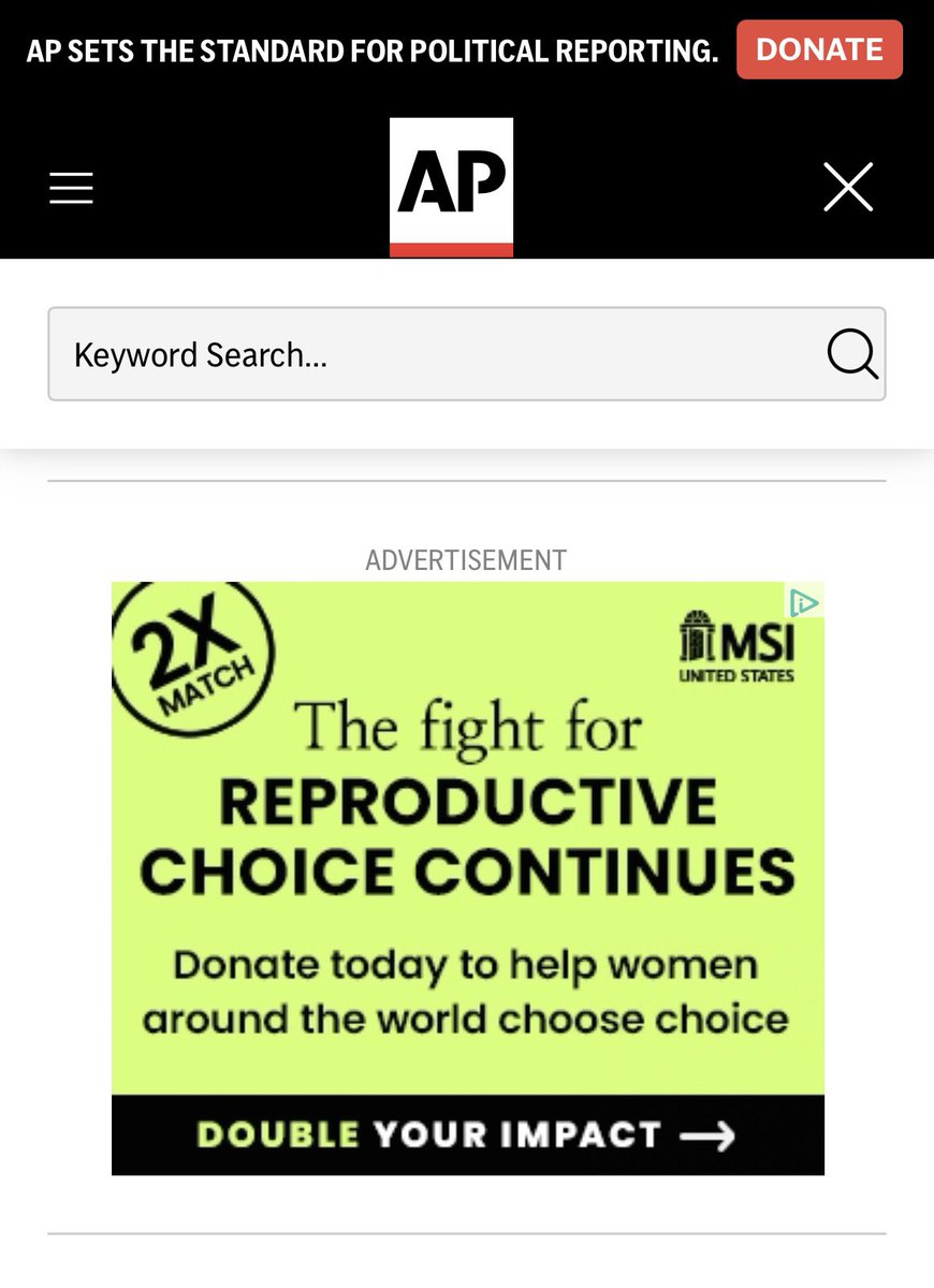 ProRoeBias's tweet photo. New thread for December 25-31. See previous threads below.

Not a story, but these ads on AP’s website are amongst all the ads for investing and health products between their headlines. They think a news site is where they’ll find potential donors? Interesting. #prolife https://t.co/gnx7PdE5dw