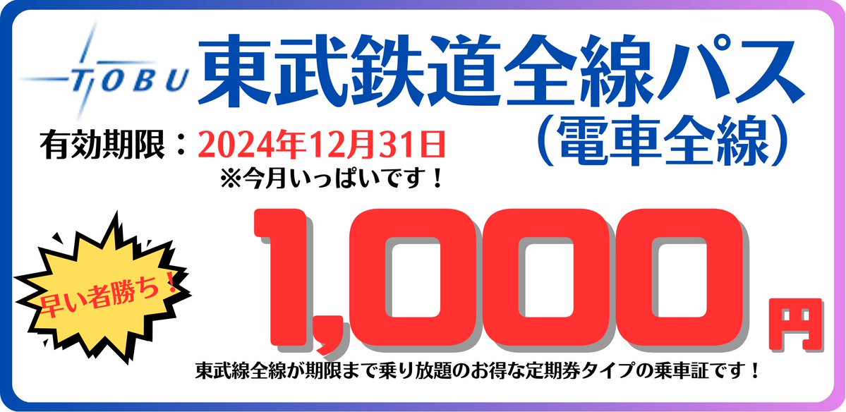 ホープ店】 🌟株主優待入荷🌟 東武鉄道 株主優待券 定期タイプ 2024/12