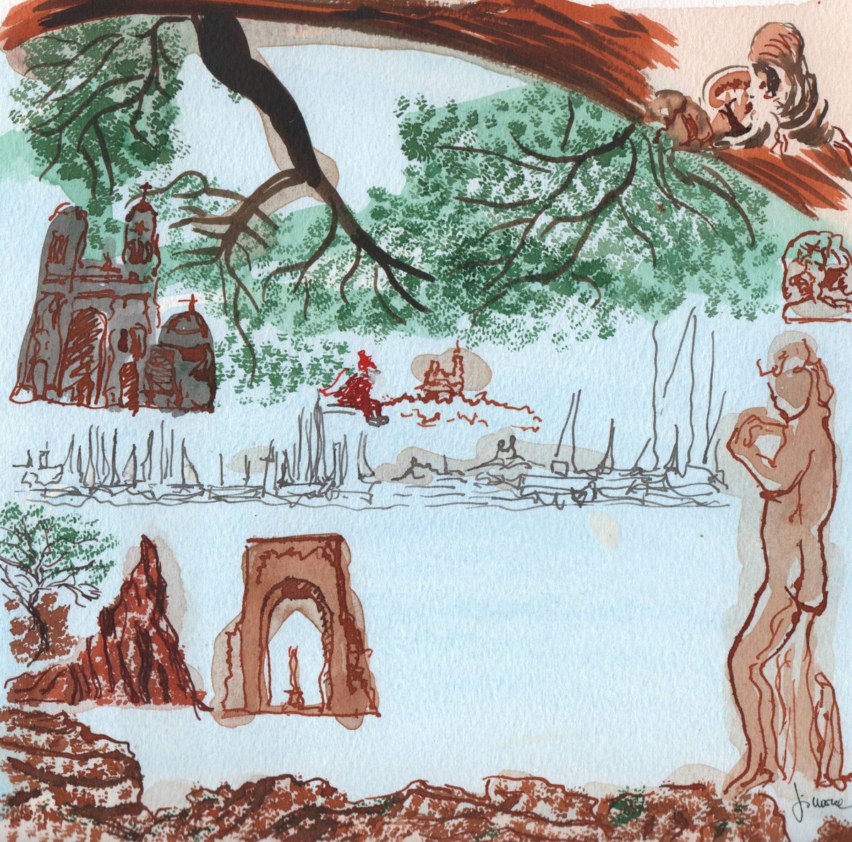 JospinSimone's tweet photo. 366.24/356 - Marseille de mes amours.... mes de setembro em meu calendário. (aquarela,  ecoline,  bico de pena e nankim) https://t.co/f4QI6UeSaG