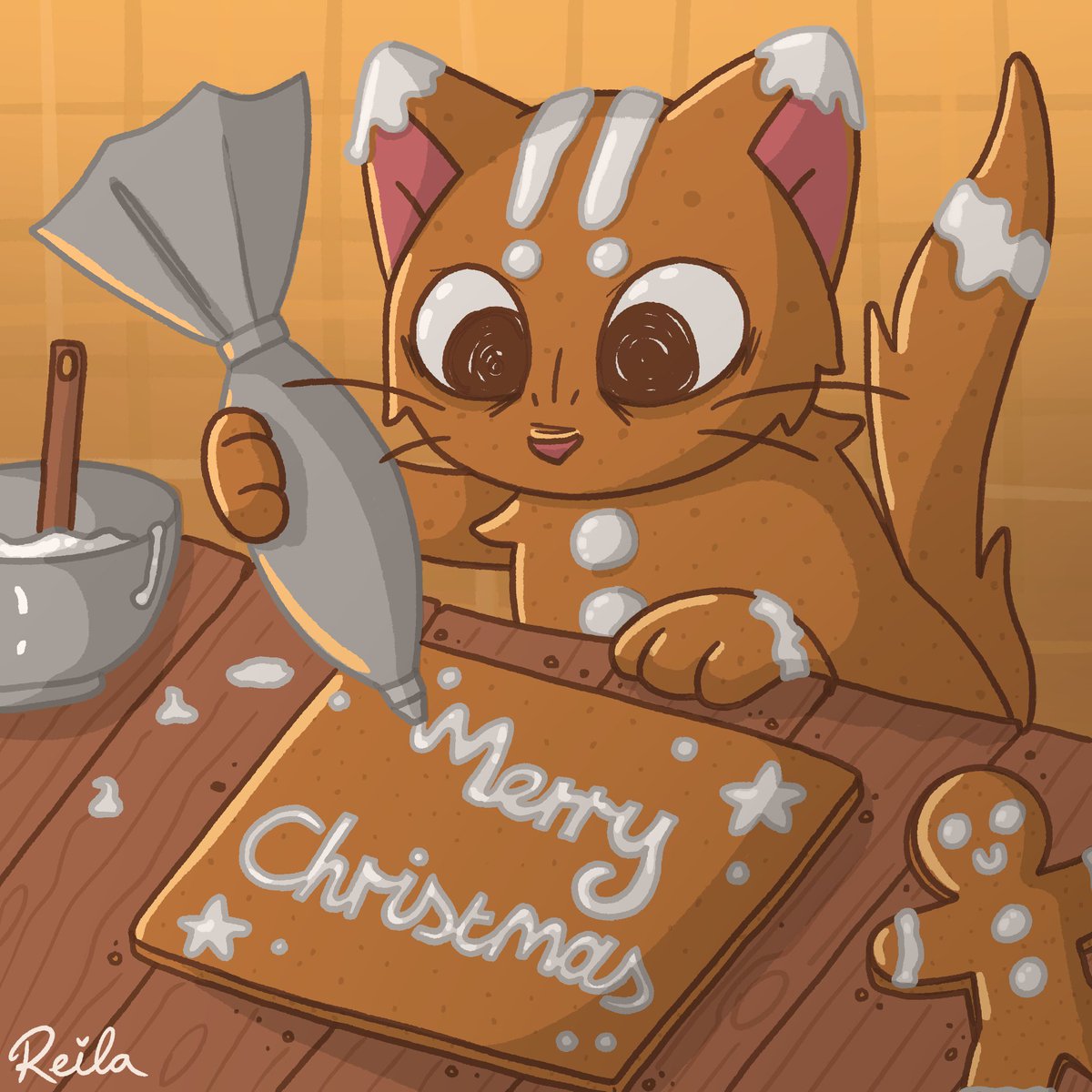 Rei_ndrops's tweet photo. Gingerbread Cat for Christmas Day 🎄🎉 https://t.co/3T6ZbnsIzr
