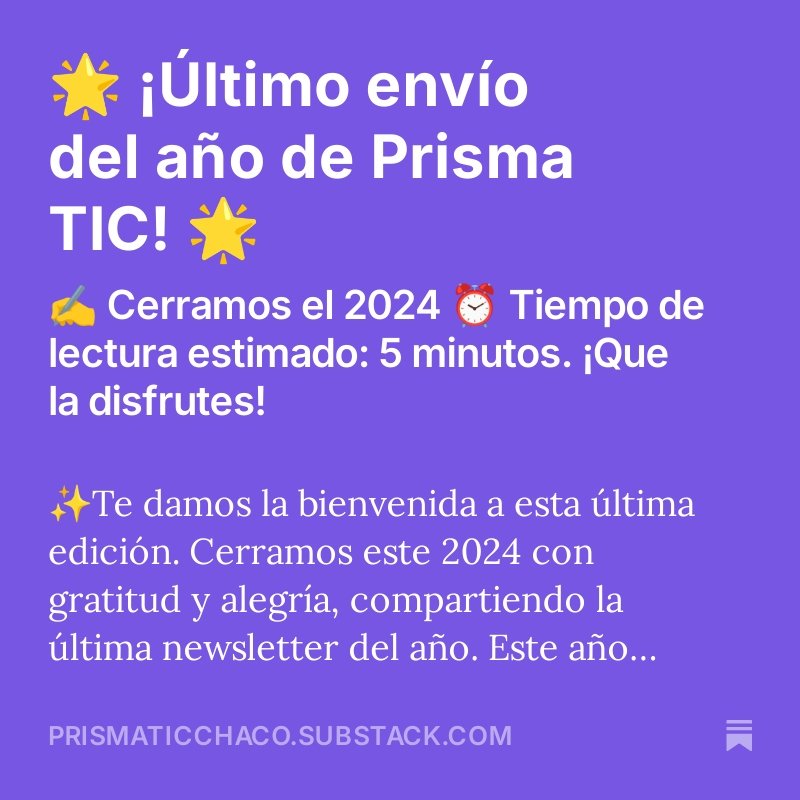 prismatic_chaco's tweet photo. ¡Feliz Navidad! 🙌🏻🎄✨️
📧🚀¿Revisaste tu bandeja de entrada?
👩🏻‍💻 Ya salió nuestra última  #Newsletter del año con información y novedades de #Ciencia y #Tecnología desde una mirada local
📲 Si todavía no te suscribiste, ahora podés hacerlo👇https://t.co/nbIcLgdxeg https://t.co/eepO3vcp0P