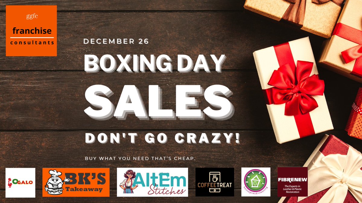 GarrawayGrant's tweet photo. #BoxingDay sales
Don't go crazy!
Buy only what you need that's cheap.
#Ogalo
#BksTakeaway
#AltemStitches
#Coffeetreat
#HouseproudCleaning
#Fibrenew
#FranchiseConsultant #BeYourOwnBoss #Franchise https://t.co/pcscBbGyA7