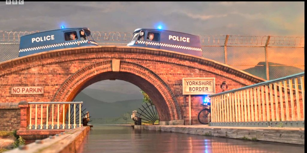 The "No Parkin" sign, on the Lancs- Yorkshire Border, was one of a million glorious gags in the new Wallace and Gromit film.
<a href="/aardman/">Aardman</a>
