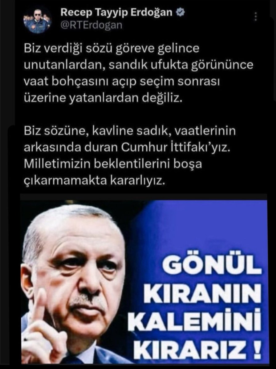 Sayın Cumhurbaşkanım <a href="/RTErdogan/">Recep Tayyip Erdoğan</a>  #EmekliMemur olarak 11 Mayıs 2023'te vermiş olduğunuz sözünüzü yerine getirmenizi bekliyoruz .
#MemurEmeklisineAdalet
<a href="/MHP_Bilgi/">MHP</a>
<a href="/MhpTbmmGrubu/">MHP TBMM Grubu #MHP</a> 
<a href="/anahtarparti/">Anahtar Parti</a> 
<a href="/iyiparti/">İYİ Parti</a> <a href="/TBMMGenelKurulu/">TBMM Genel Kurulu</a> <a href="/rprefahpartisi/">Yeniden Refah Partisi</a> <a href="/dbdevletbahceli/">Devlet Bahçeli</a>