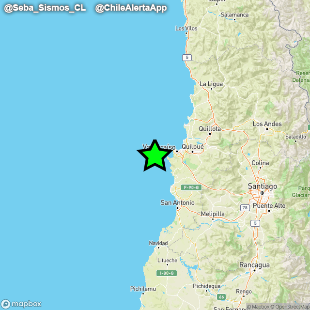 Seba_Quake_WX's tweet photo. ⚠Boletín N°1 | #Sismo #Temblor sentido en la Región de Valparaíso 

Un evento sísmico ocurrió hoy 25 de Diciembre del 2024 a las 20:14:32 horas, su magnitud preliminar es de 4.2 ML mientras que su epicentro está localizado a solo 24 kilómetros al Oeste de Valparaíso, y la profundidad es de 16 km

*Intensidad Máxima: III (Leve)

Ampliaremos...