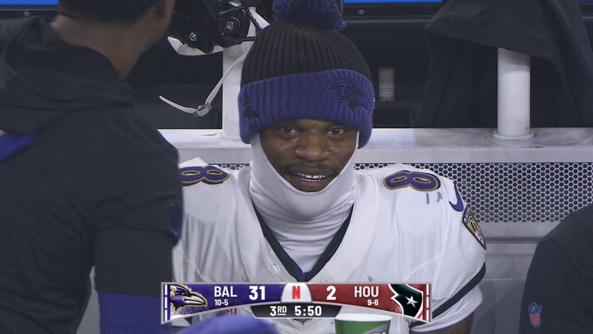 netflix's tweet photo. Most rushing yards by any QB in NFL history.

MERRY CHRISTMAS LAMAR JACKSON. 
#BALvsHOU #NFLonNetflix https://t.co/0iNovrGryY