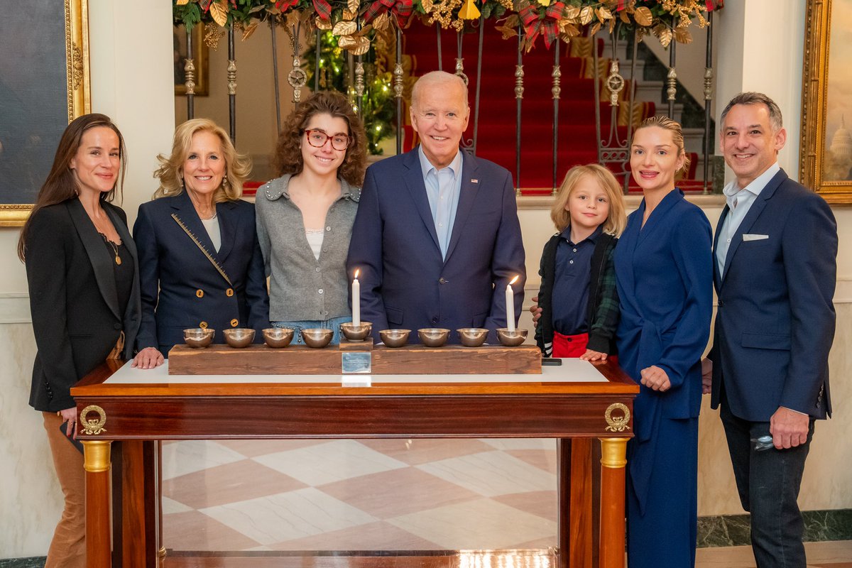 Two years ago, Jill and I introduced the first-ever White House Menorah made from historic wood sourced from the foundation.
 
As Hanukkah begins, it is displayed to make clear that the history of the Jewish life is woven into the fabric of America.
 
Like this menorah, it's
