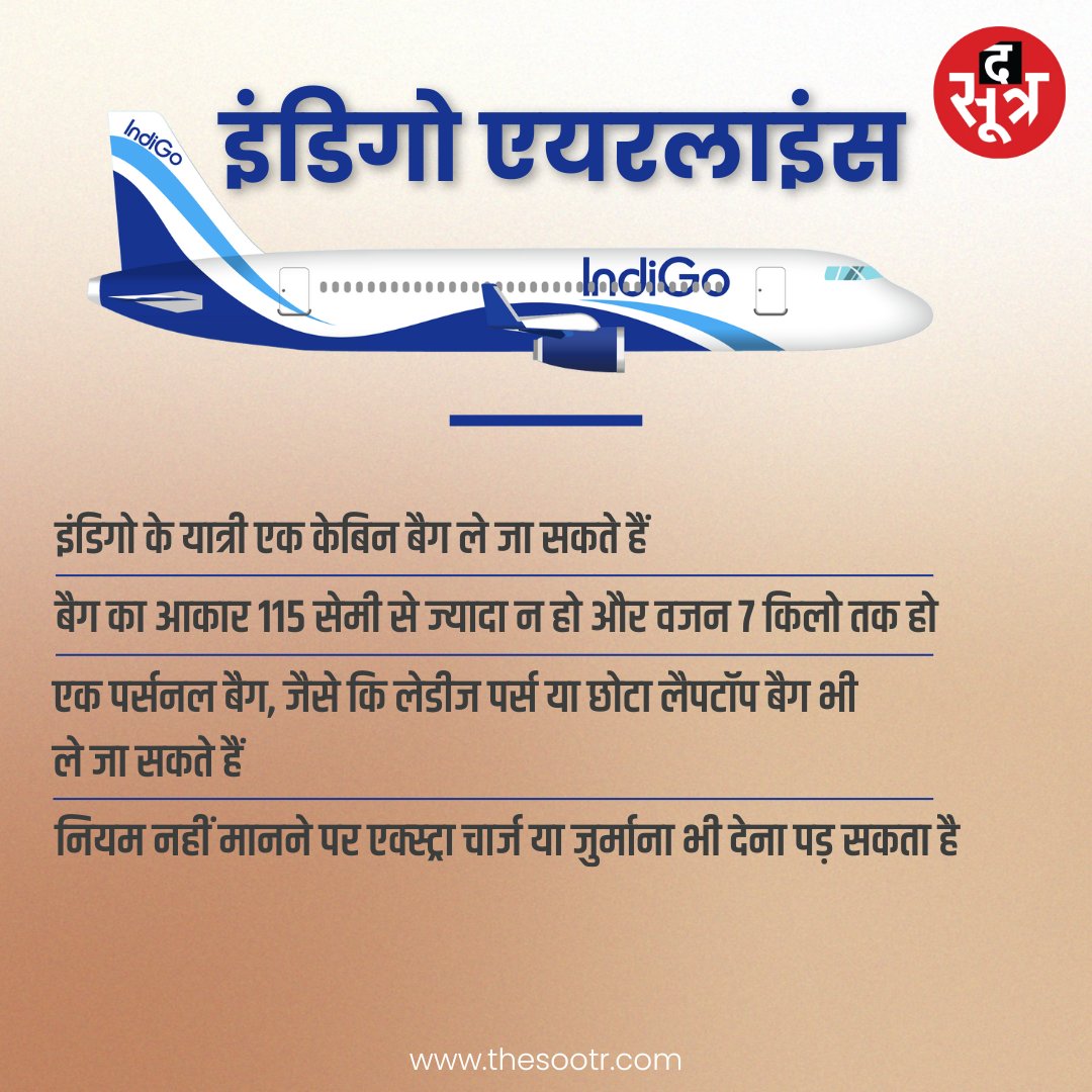 TheSootr's tweet photo. बदले फ्लाइट के 'लगेज नियम', अब कितने बैग ले जा सकते हैं साथ? जानें ⬇
पूरी जानकारी के लिए दी गई लिंक पर क्लिक करें⬇️
https://t.co/5MwJzCrHrR
#FlightRule #AirIndia #Indigo #flight #news #TheSootr https://t.co/C9sLPkxqcj