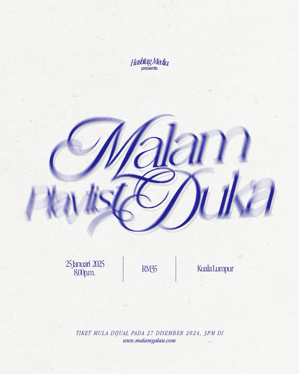 Mesti rindu gig kan? #MalamPlaylistDuka untuk mengubati hati anda yang terluka. 

Details will be announced soon! Tiket jual esokkk 🫶🏻