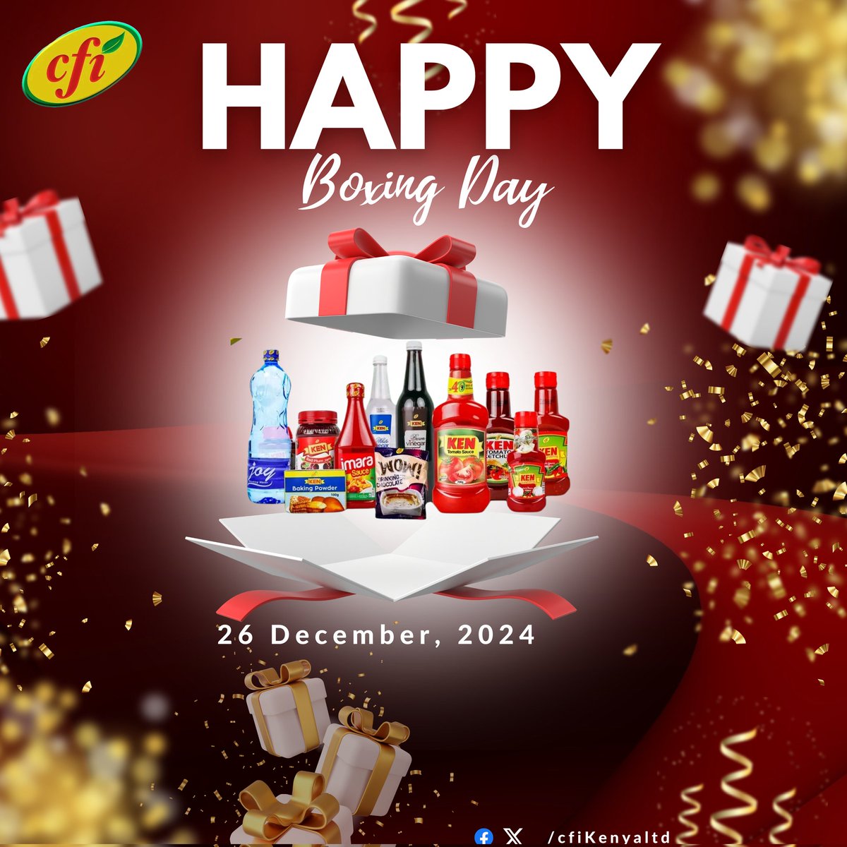 cfi_kenya's tweet photo. Christmas may be over, but the fun continues—it's Boxing Day! 🎁 From all of us at Centrofood Industries Ltd., we wish you an amazing day filled with fun, laughter, and perhaps some great deals.  

What are you unboxing today? Let’s keep the holiday spirit alive!

#HappyBoxingDay https://t.co/XG8Kb6UjCg
