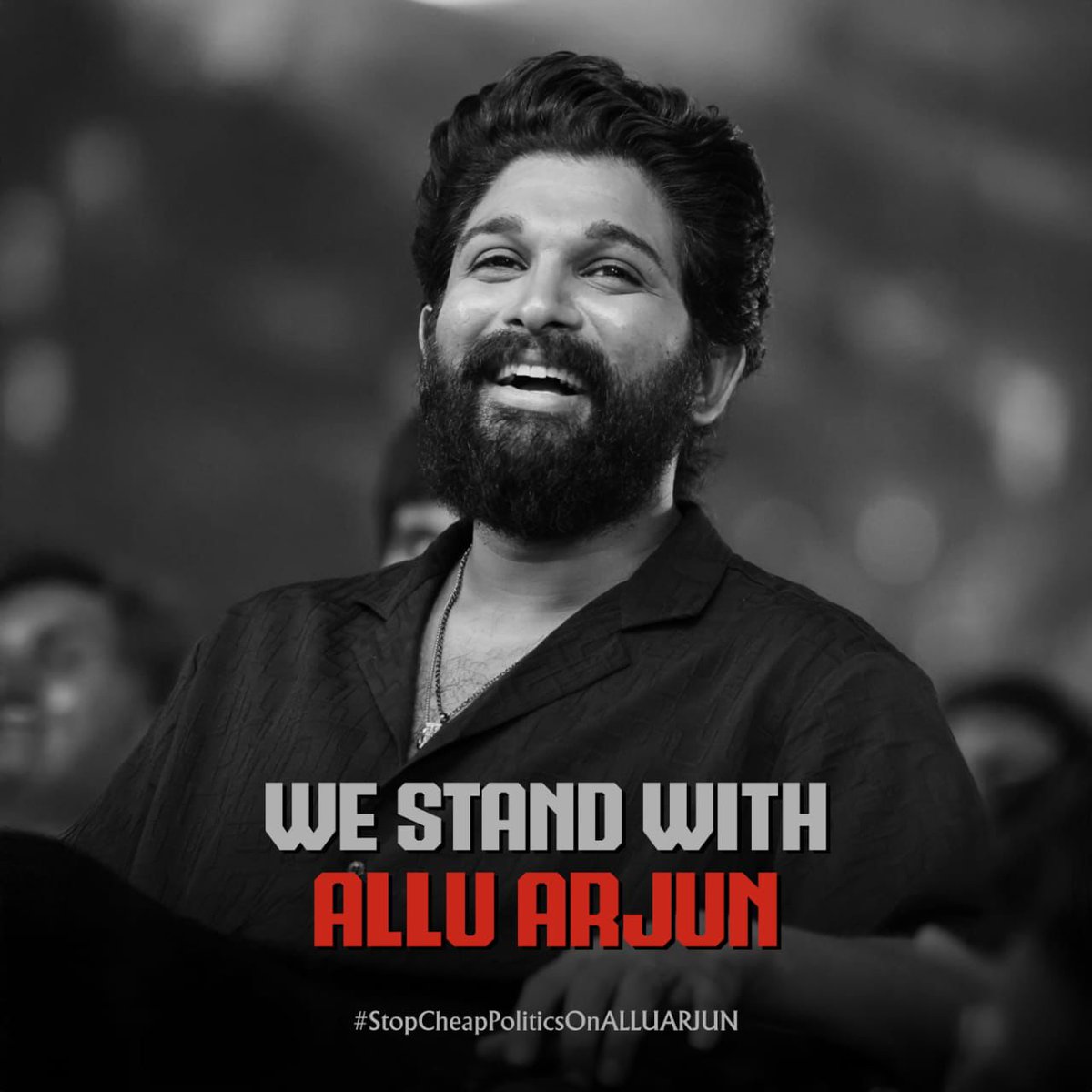 TrendsAlluArjun's tweet photo. Amidst the recent events surrounding our Icon Star #AlluArjun , we stand united in support of our hero. 🌟 

We call all fans from every state to gather and raise our voice without any disturbance to the public. Let’s show our strength together! 💪❤ 

#WeStandWithAlluArjun 
#StopCheapPoliticsOnALLUARJUN @alluarjun