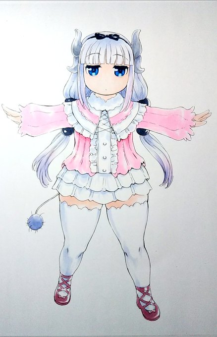 おはようございます。姪に頼まれたメイドラゴン カンナの絵を年末帰省してくるまでに完成させないと(゜Д゜;)色味が薄い子なので、小一時間COPICで塗り塗りしただけで割と塗れてる感w 