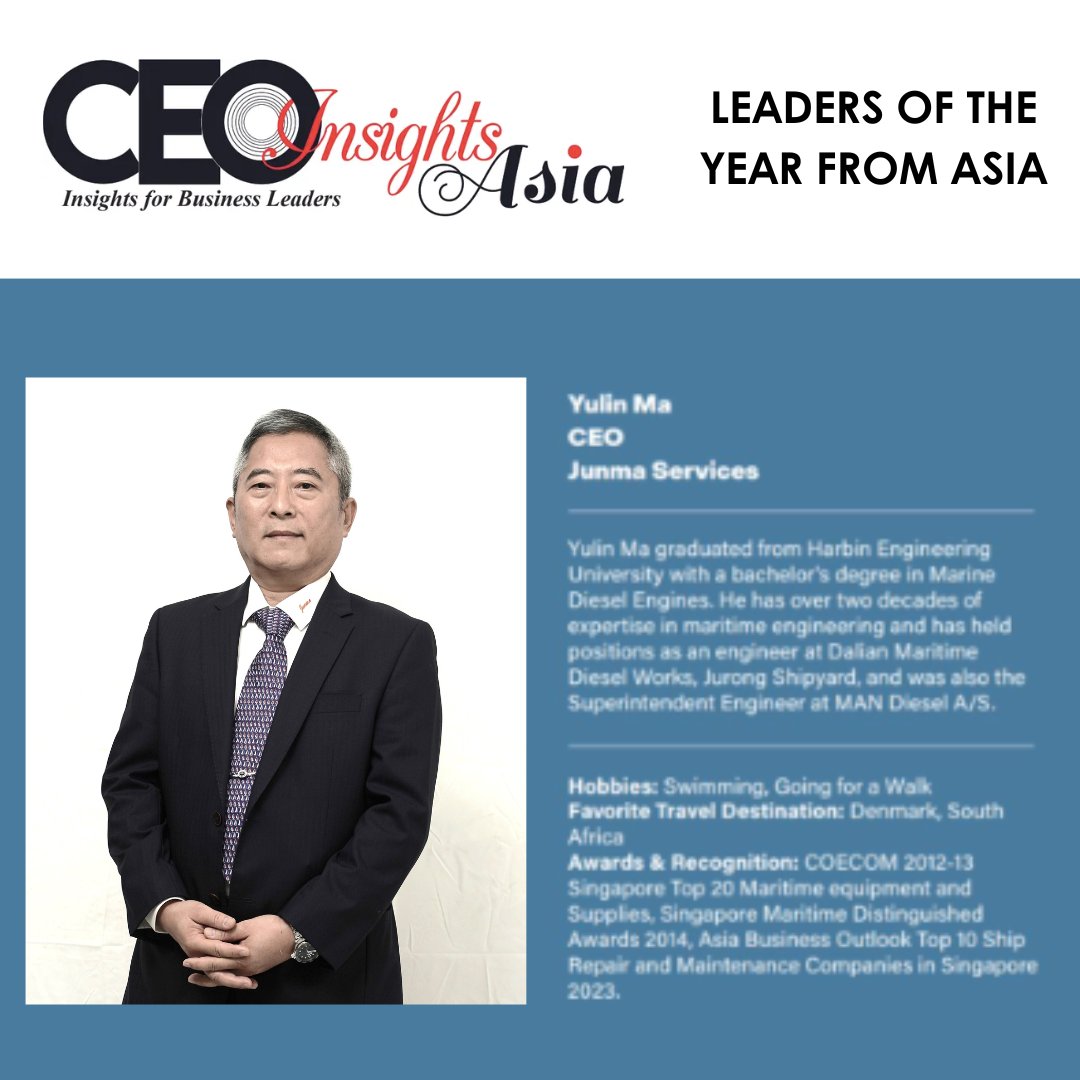 JunmaServices's tweet photo. A Truly Special Gift This Christmas. Our Founder, Mr. Ma Yulin, has been recognized by CEO Insights Asia as one of Asia's CEOs of the Year for 2024. Junma Services Pte Ltd congratulates Mr Ma Yulin for this prestigious award.  #JUNMA #JunmaServices #WeDefineExcellence https://t.co/qCra5jsUzi