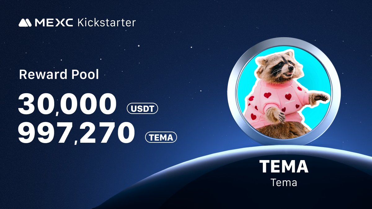 .<a href="/Tema_Raccoon/">Tema</a>, the world's most famous raccoon with millions of followers on social media, is coming to #MEXCKickstarter 🚀

🗳Vote with $MX to share massive airdrops
📈 $TEMA/USDT Trading: 2024-12-27 04:00 (UTC)

Details: mexc.com/support/articl…