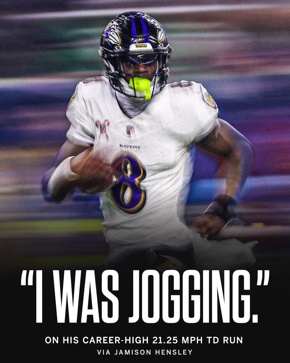 ESPNNFL's tweet image. 21 MPH is simply &quot;jogging&quot; for Lamar Jackson 😳