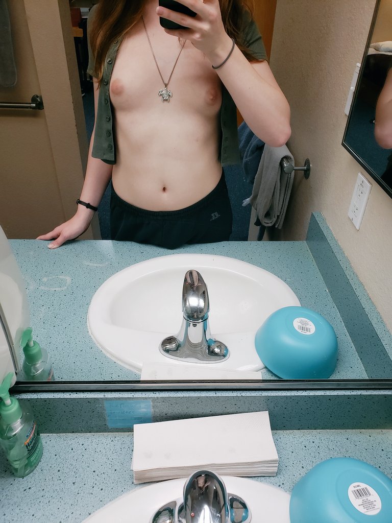 Tried on a new crop top a while ago and decided to unbutton it for the mirror lol