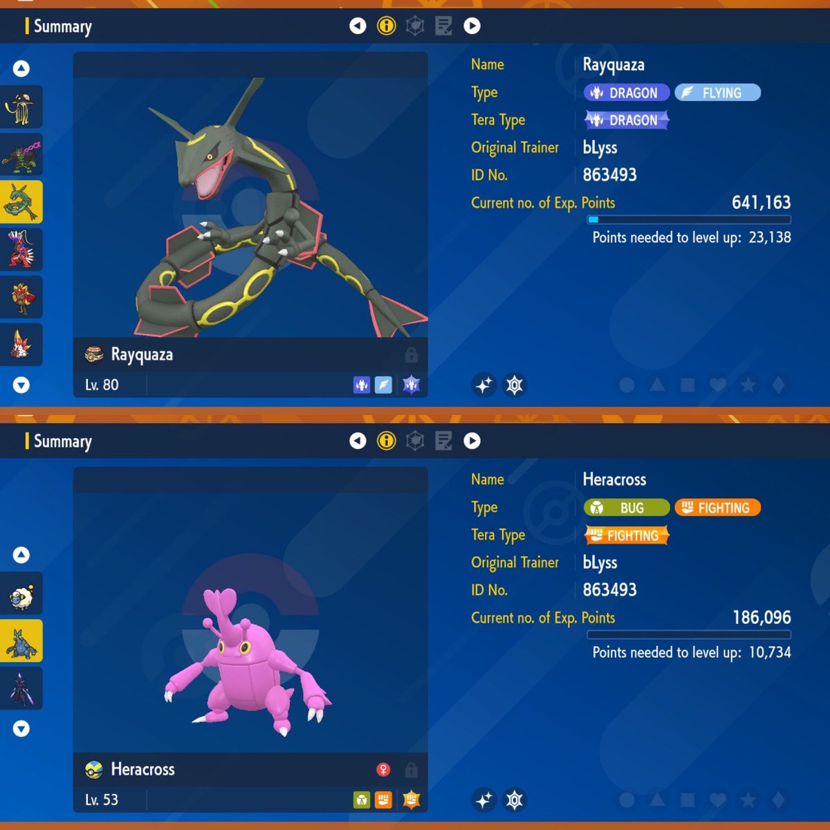 pogo_bLyss93's tweet photo. For both #PokemonScarlet and #PokemonViolet, i was able to catch my #ShinyRayquaza first raid! Along the way i was able to catch a shiny #Mareep and while trying to get a shiny #Spidops, i got another #Heracross.... https://t.co/ONijgKnrZ4
