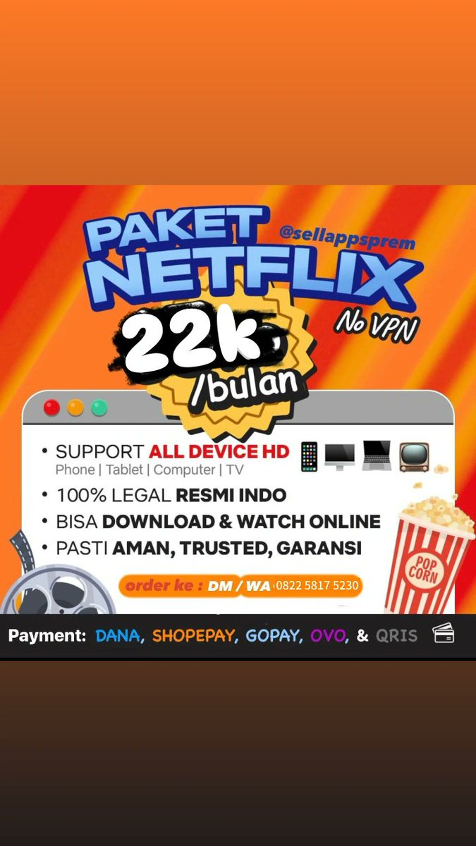 🔥 READY NETFLIX PREMIUM FULL GARANSI 🔥

🍿 (PROMO) 22k / 1 BULAN 🍿

✨SHARING 1 PROFILE untuk 1 USER 

📩Order? DM / WhatsApp
✅LOCK PROFILE. NO VPN. ANTI LIMIT SCREN
💵Payment: QRIS

. 
yang jual netflix murah fast respon no vpn trusted #SquidGame #SquidGameSeason2 #zonauang
