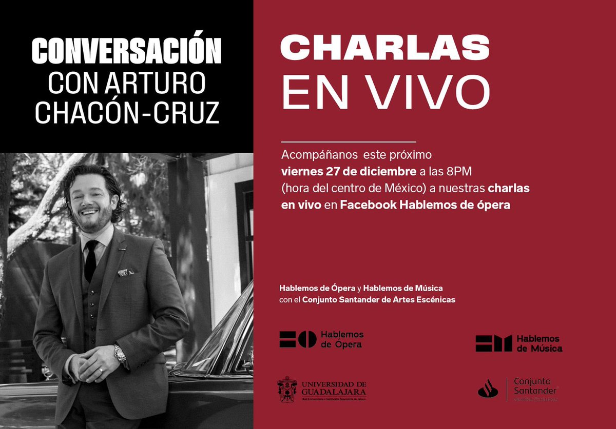 Si quieren saber todo acerca del debut triunfal de <a href="/ArturoChaconC/">Arturo Chacón-Cruz</a> en el Met de NY, qué mejor que escucharlo contado por él mismo. ¡Acompáñennos este viernes a las 8PM y pasen la voz! Una transmisión de Hablemos de Ópera y <a href="/ConjSantander/">Conjunto Santander</a>.