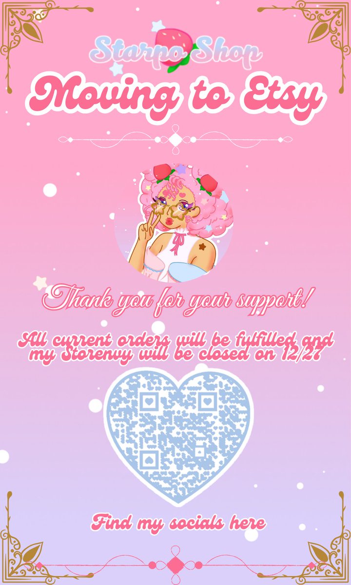 StarpoShop's tweet photo. Happy Holidays to those who celebrate!~

I wanted to give an important announcement! I will be closing down my Storenvy on Dec 27th. Any orders that have already been placed will be fulfilled. I hope you all will continue to support me over on Etsy!~ https://t.co/Vw3NemUxkZ