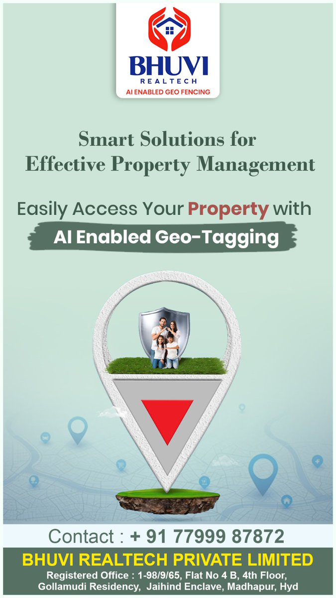 BhuviRealtech's tweet photo. Smart Solutions for Effective Property Management

Easily Access Your Property with Al Enabled Geo-Tagging

Contact: + 91 77999 87872

#PropertyManagement #hyderabadpropertymanagment #RealEstateInvesting #realestateexperts #geotaggingservices #sirasanagandlasreenivasulu https://t.co/ySzsVuU7aB
