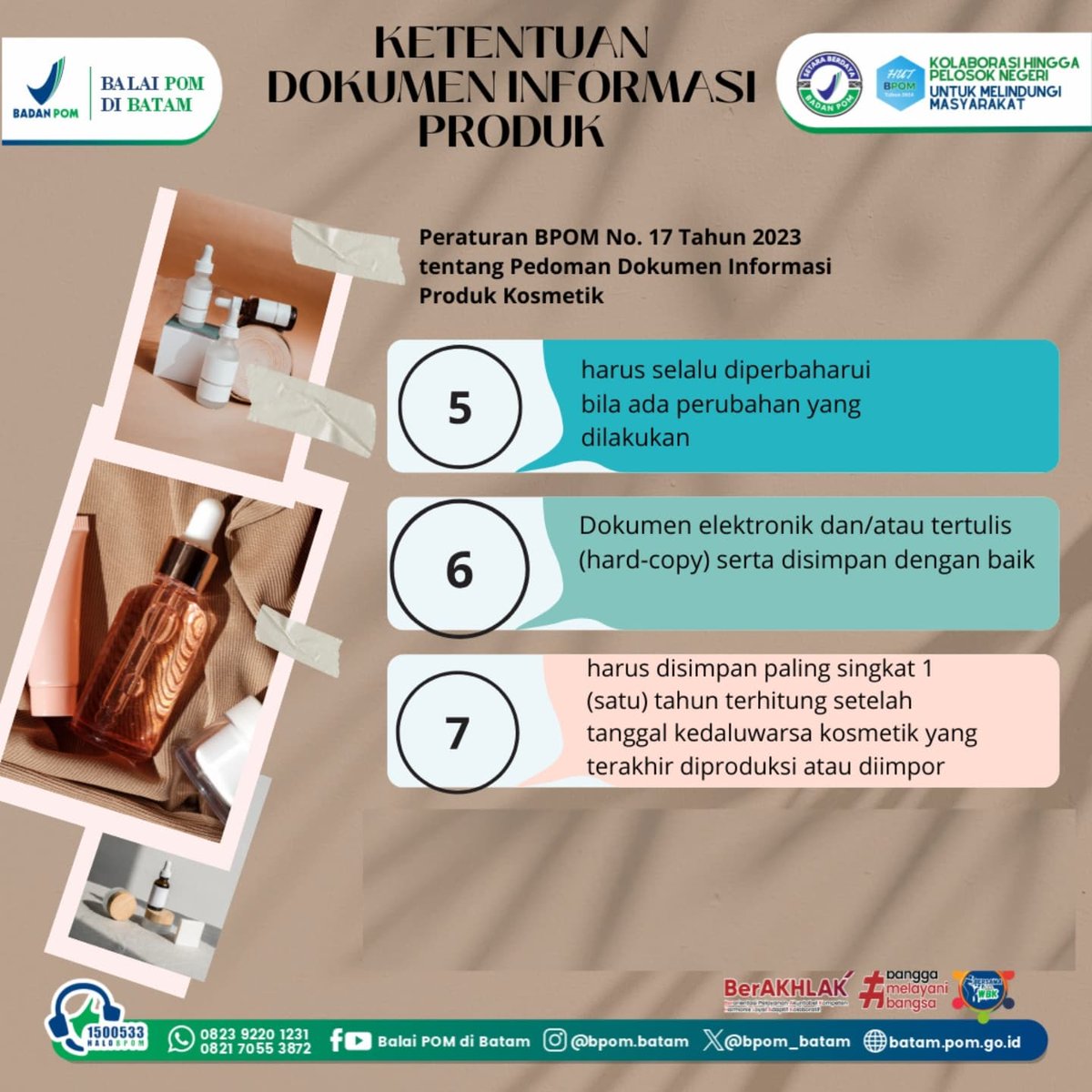 bpom_batam's tweet image. Hai #SahabatBPOM
Bagi kamu yang mempunyai usaha dibidang kosmetika, baik produksi sendiri, maklon atau importir, wajib memiliki DIP.

Apa itu DIP dan Ketentuannya? Yuks simak infografis berikut ini ya! 

#BPOMRI
#Kosmetika
#DIPKosmetika
#BalaiPOMdiBatam