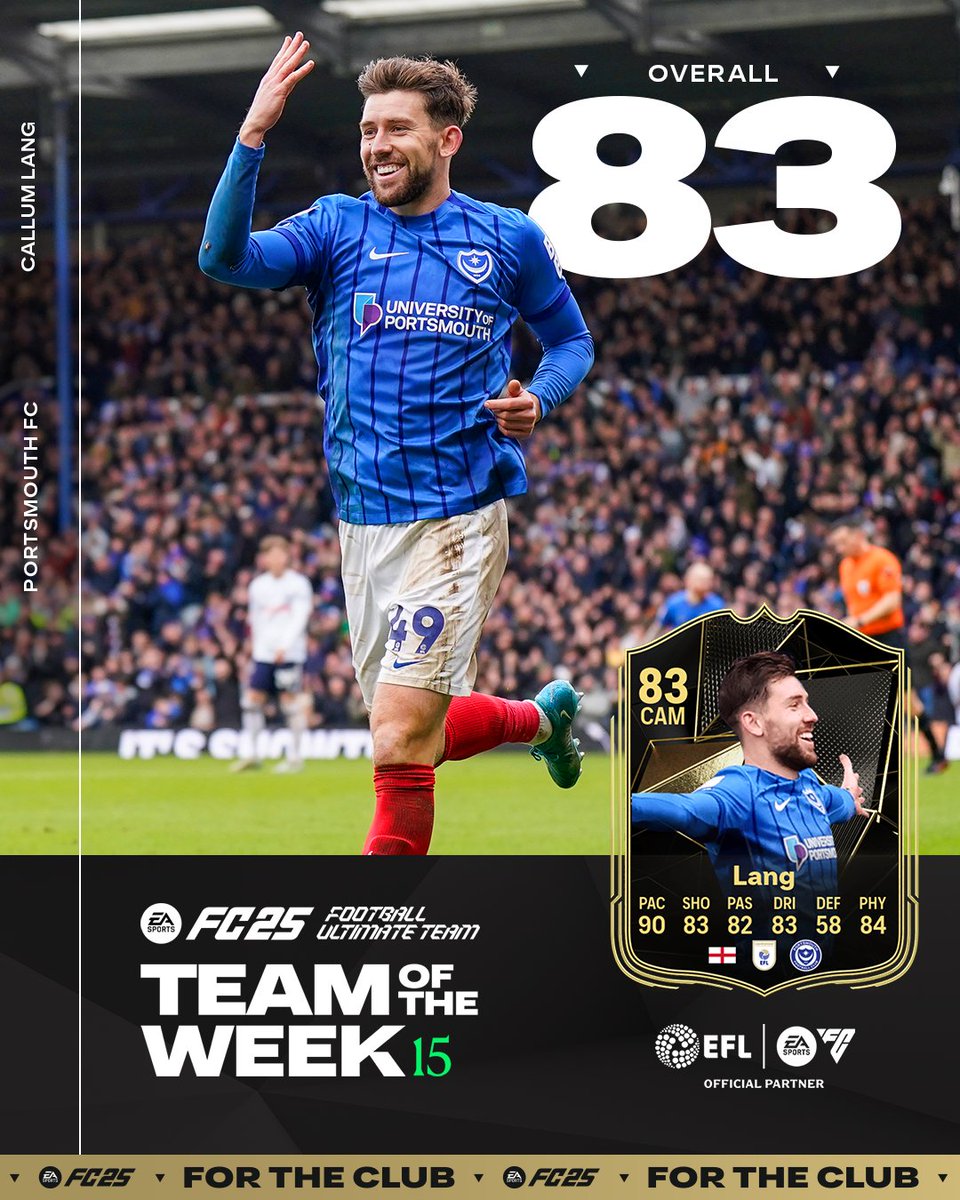 🔵 In this week's #FC25 <a href="/EASPORTSFC/">EA SPORTS FC</a> #TOTW...

😍 #Pompey's <a href="/callumlang49/">Callum Lang</a>!