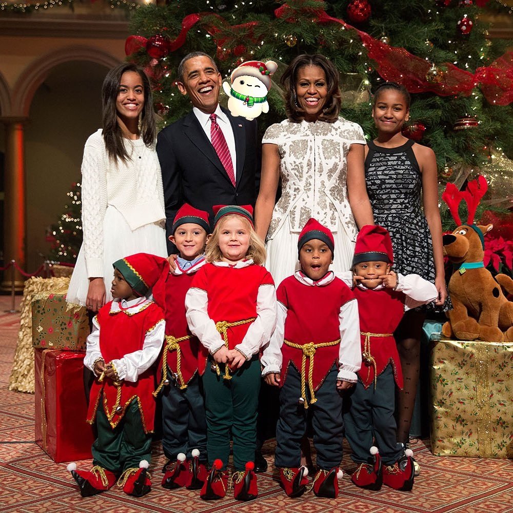 <a href="/BarackObama/">Barack Obama</a> <a href="/MichelleObama/">Michelle Obama</a> "Thanks for lending your shoulder, Mr. President!" 🎄 Pluff couldn’t resist joining the Obama family Christmas cheer. #PluffAdventures #HolidayMagic #PhotobombMaster #memecoin #1000XGEM 

CA: 5We87tqWQUAWZ9w7pfHDV5fwvgDvWDLzVPzdbkqHmoon"