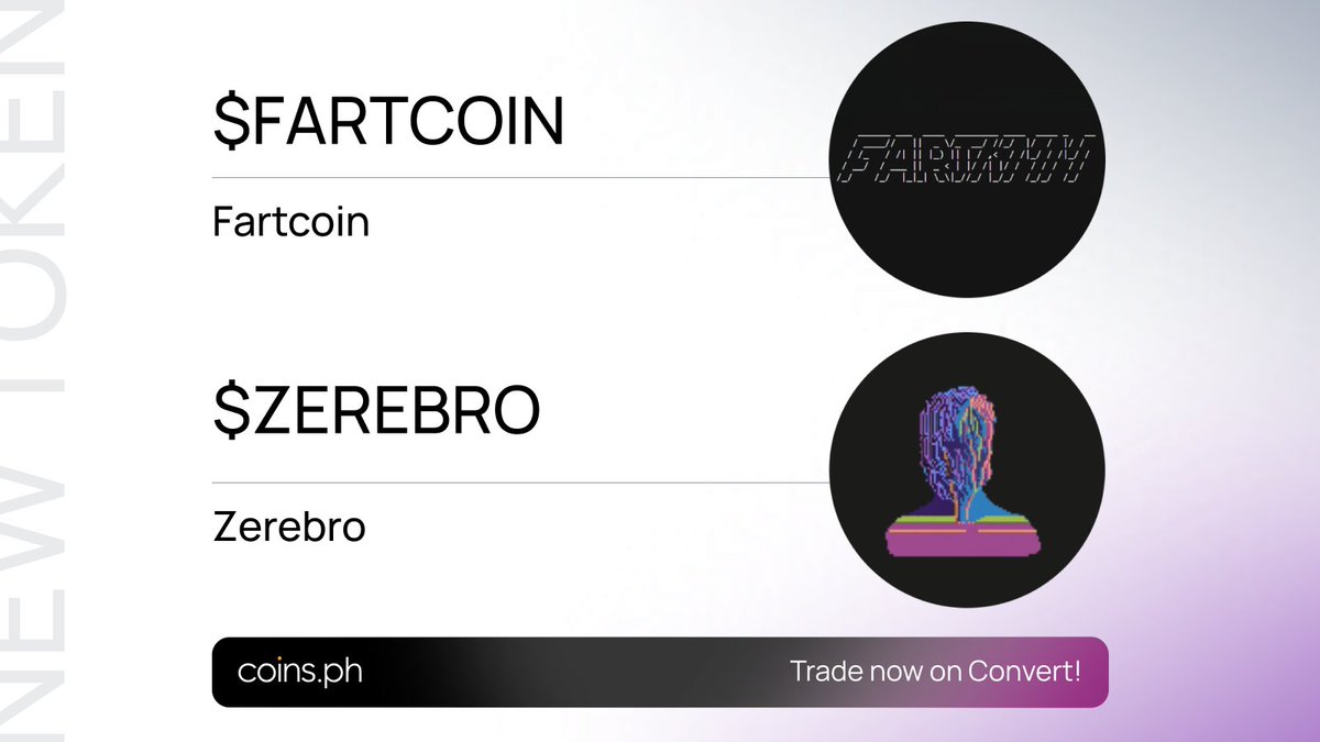 NEW TOKENS ALERT: $ZEREBRO & $FARTCOIN just dropped on Coins! Join Coins  now and start trading 130+ tokens today! 🚀 👉 https://t.co/b4qJ3udOAI