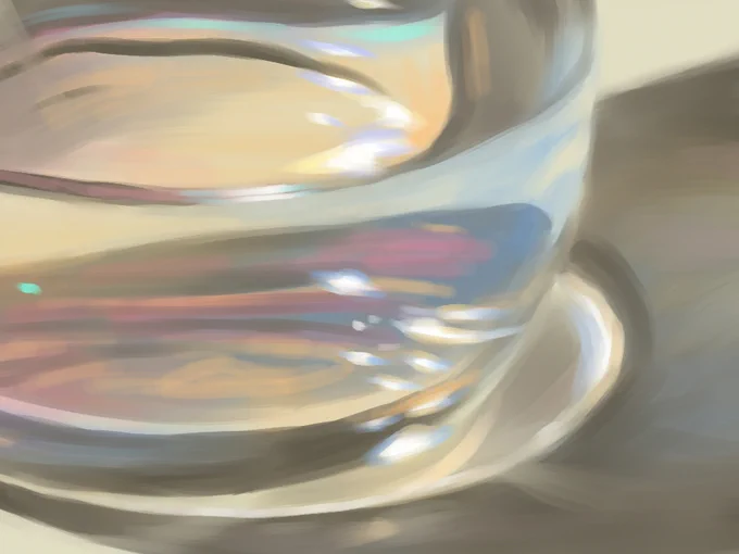 デジタルで描いているときのハイライトの描写。写真は用いずに実物を観察しながら描いた場合。 