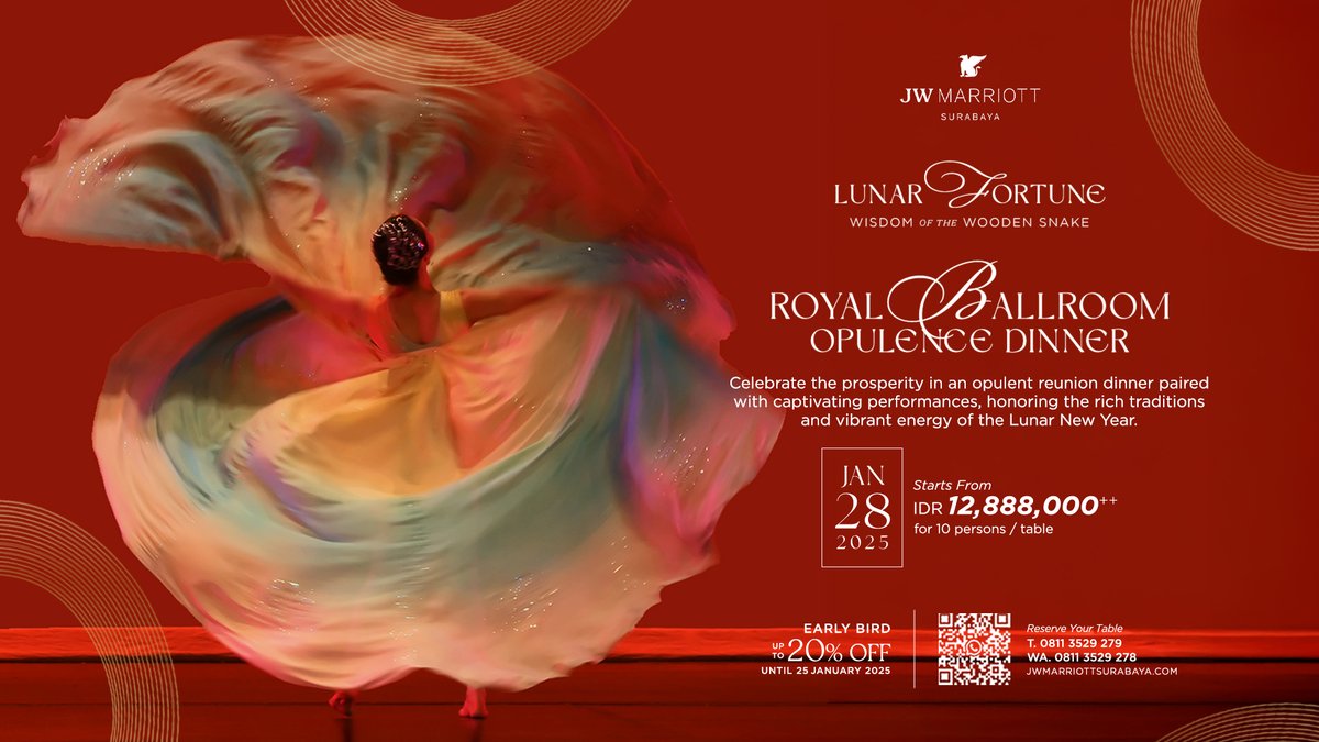 Celebrate a night of good fortune and timeless tradition. Join us for 𝐋𝐮𝐧𝐚𝐫 𝐅𝐨𝐫𝐭𝐮𝐧𝐞: 𝐖𝐢𝐬𝐝𝐨𝐦 𝐨𝐟 𝐭𝐡𝐞 𝐖𝐨𝐨𝐝𝐞𝐧 𝐒𝐧𝐚𝐤𝐞 on 28 January 2025.

Secure your table now at 081 1352 9278

#LunarFortune #WisdomoftheWoodenSnake #ChineseNewYear2025 #JWMarriottSby
