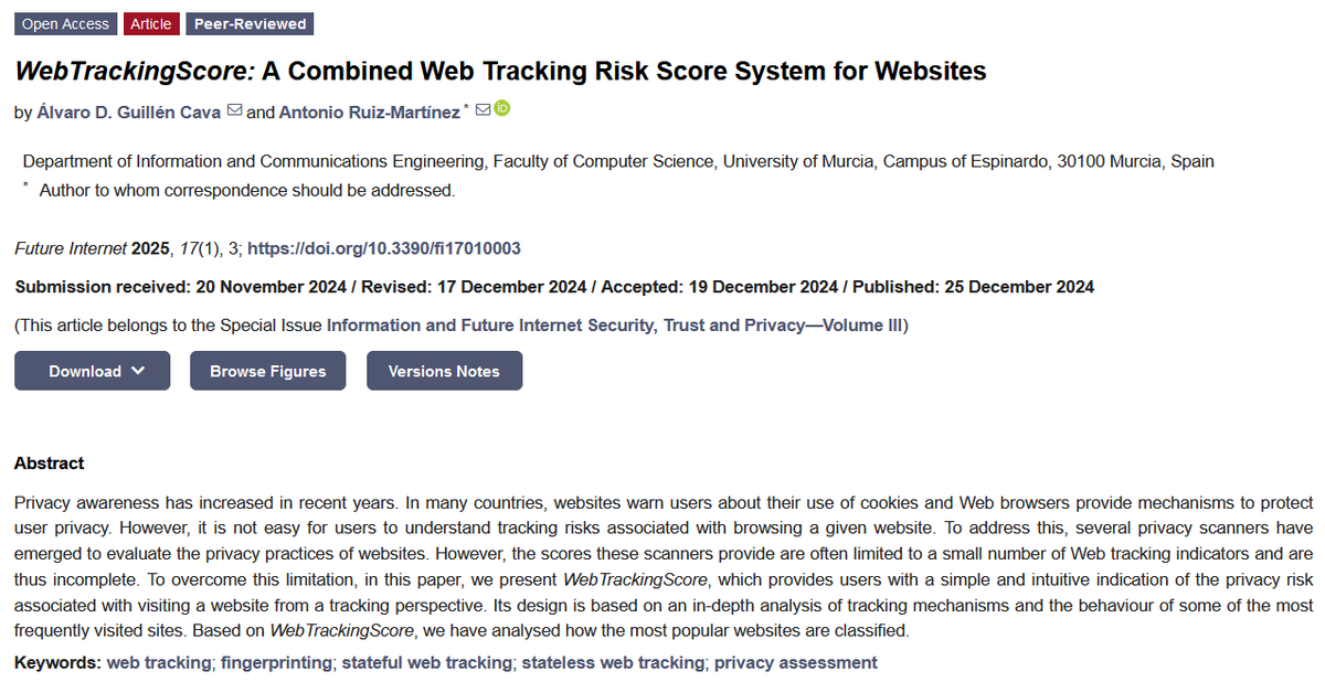 FutureInternet6's tweet photo. 🔔🔔🔔 #MDPIfutureinternet [New Published Papers in 2024] 

Title: WebTrackingScore: A Combined Web Tracking Risk Score System for Websites

https://t.co/FVcH1VKXwm  

Keywords: #webtracking; fingerprinting; #statefulwebtracking; #statelesswebtracking; #privacyassessment https://t.co/Y1I7BSdl0N