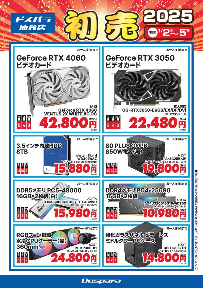 バラ売り 両面ポスター 2025年初売／ 続いてパソコンパーツ、ゲーミングデバイスなどはこちら