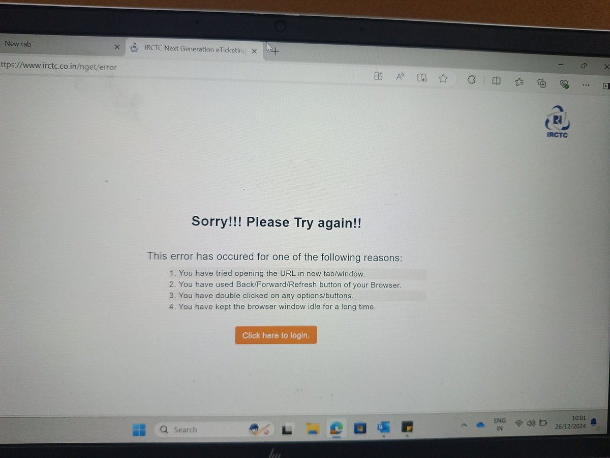 siddisimple's tweet photo. @AshwiniVaishnaw 

Please make a reel on trying to login to irctc portal at 10 AM for Tatkal ticket https://t.co/bfTOCQZJ2k