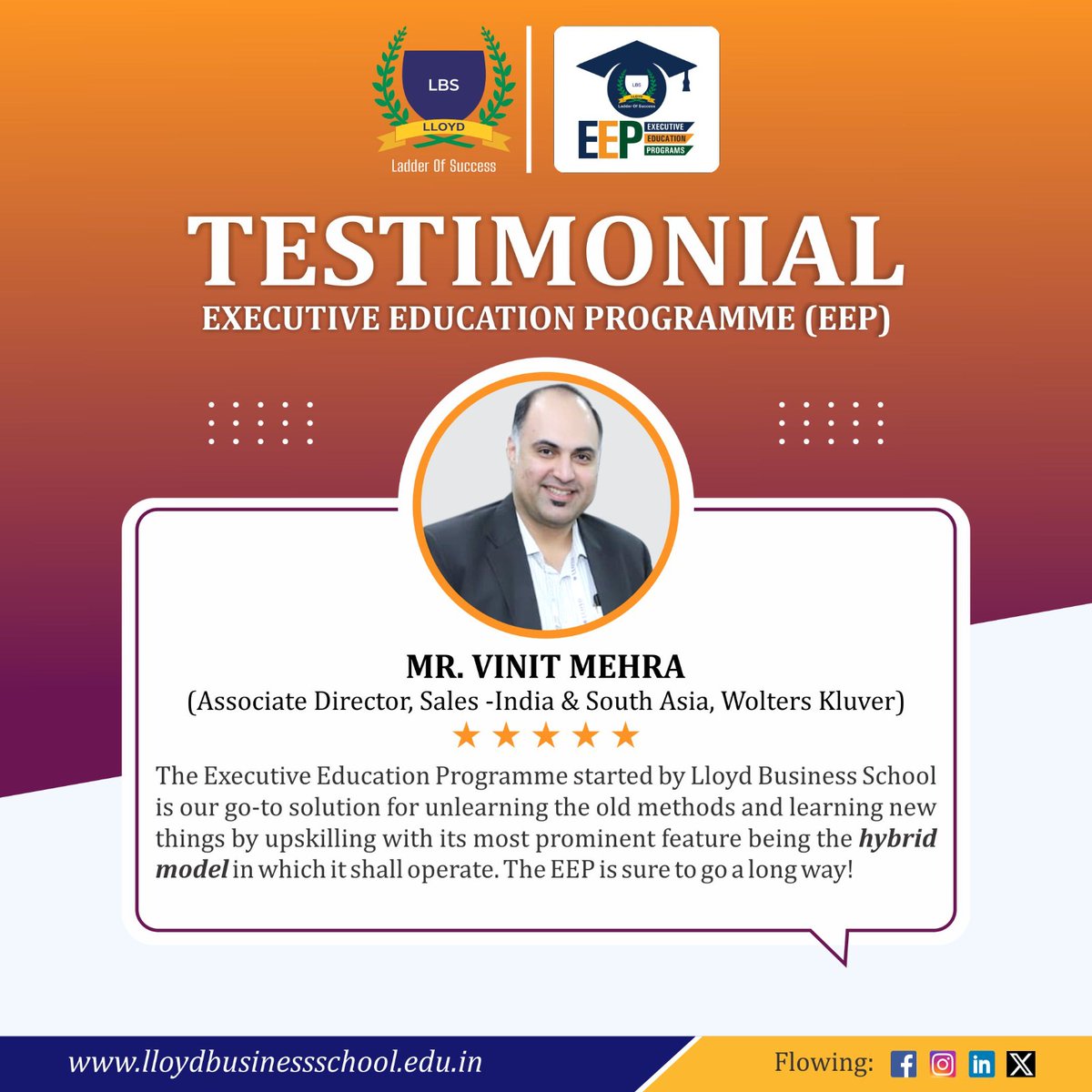 lloydlbspgdm's tweet image. Esteemed Guest from Industry, Mr. Vinit Mehra (Associate Director - Sales, India &amp;amp; South Asia, Wolters Kluver) sharing his optimism for the launch of Executive Education Programme at Lloyd Business School.

#executiveeducationprogramme #lloydbusinessschool #dataanalystics