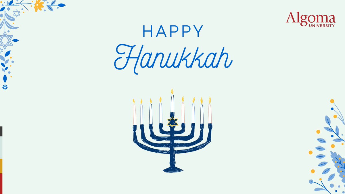 ✨ Wishing you a joyous Hanukkah! May the Festival of Lights fill your home with warmth, your heart with happiness, and your days with countless blessings. Warm wishes from all of us at Algoma University! 🕎 #HappyHanukkah #AlgomaU