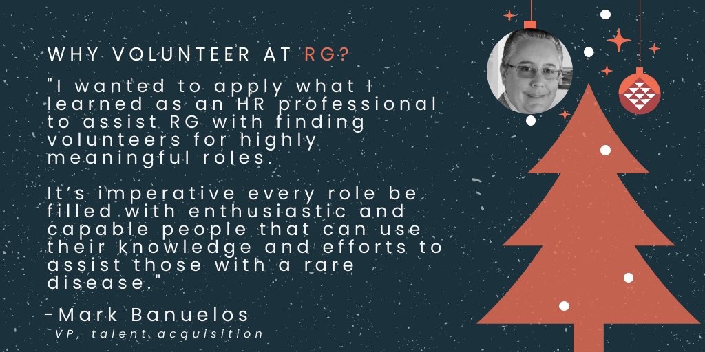 🎁 On the 6th day of this holiday countdown, we’re honoring the selfless work of RG volunteer, Mark B. His words truly embody our non-profit’s spirit.

#RareGenomics #VolunteerSpotlight #12DaysOfHolidays #RareDiseases #TogetherWeCan #GeneticMutations #ShowYourRare