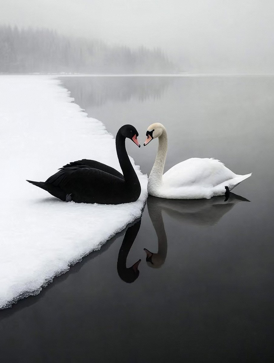 wngji3427896845's tweet image. 黑白天鹅映湖影 #NaturePhotography